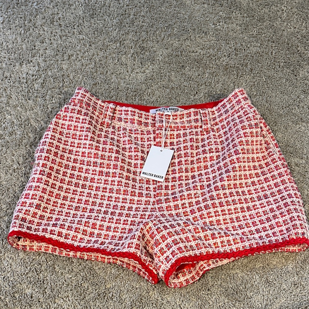 Walter Baker High Waist Red and White Patterned Shorts